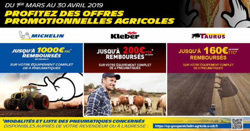 CHEZ GERARD  PNEUS MECANIQUE ET SERVICES, OFFRES PROMOTIONNELLES PNEUS AGRICOLES MICHELIN,KLEBER, TAURUS DU 1ER MARS AU 30 AVRIL 2019  A ST MAXIMIN LA STE BAUME
